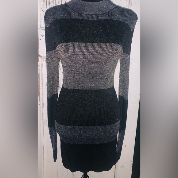 WHBM- Bodycon Black & Silver Metallic Fitted Cocktail Party Dress-NWOT. - Picture 3 of 5